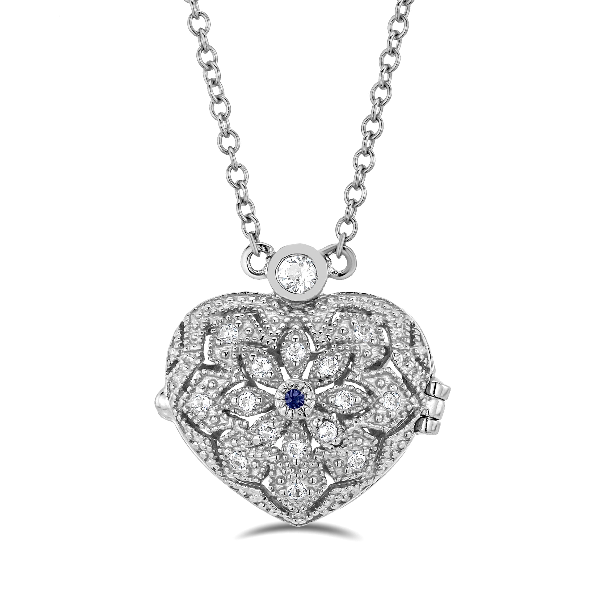 Sapphire September Birthstone Vintage Locket Necklace Topaz in Silver